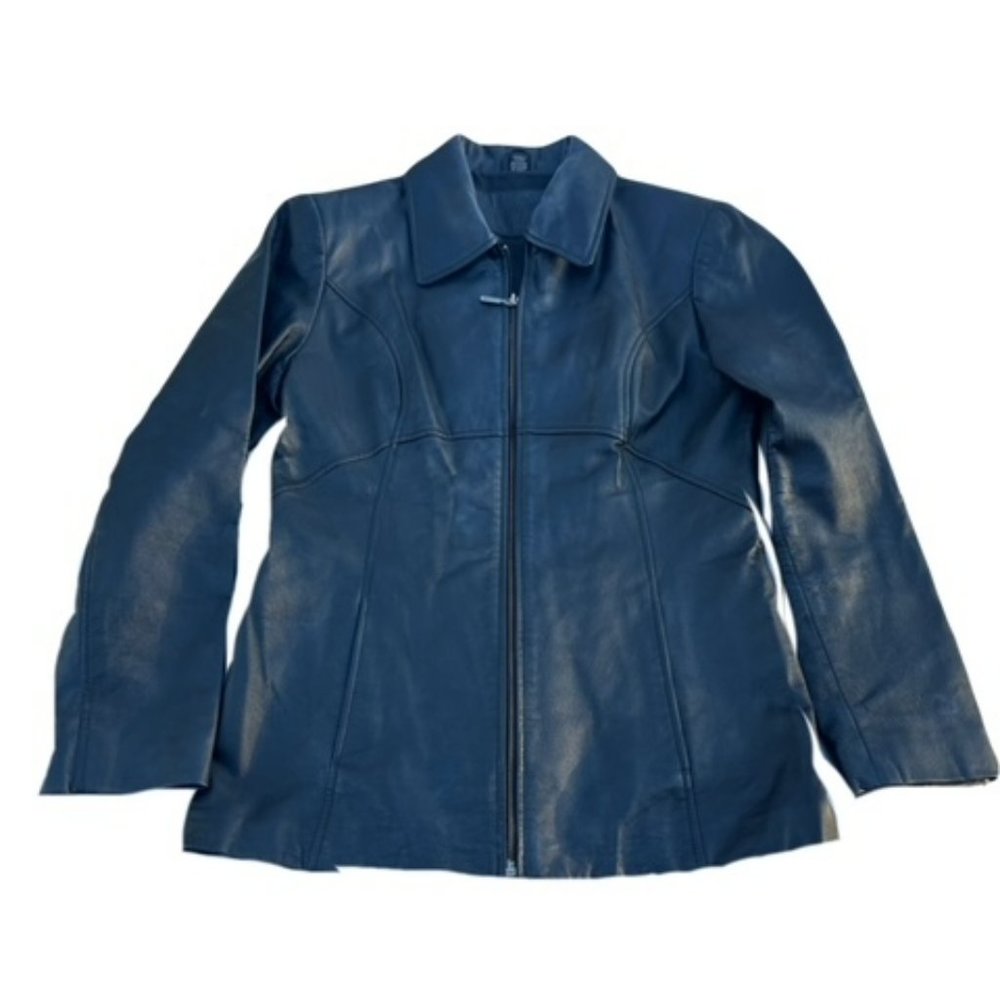 Jacqueline Ferrar‎ Black Genuine Leather Jacket Full Zip Coat Women's Size S
